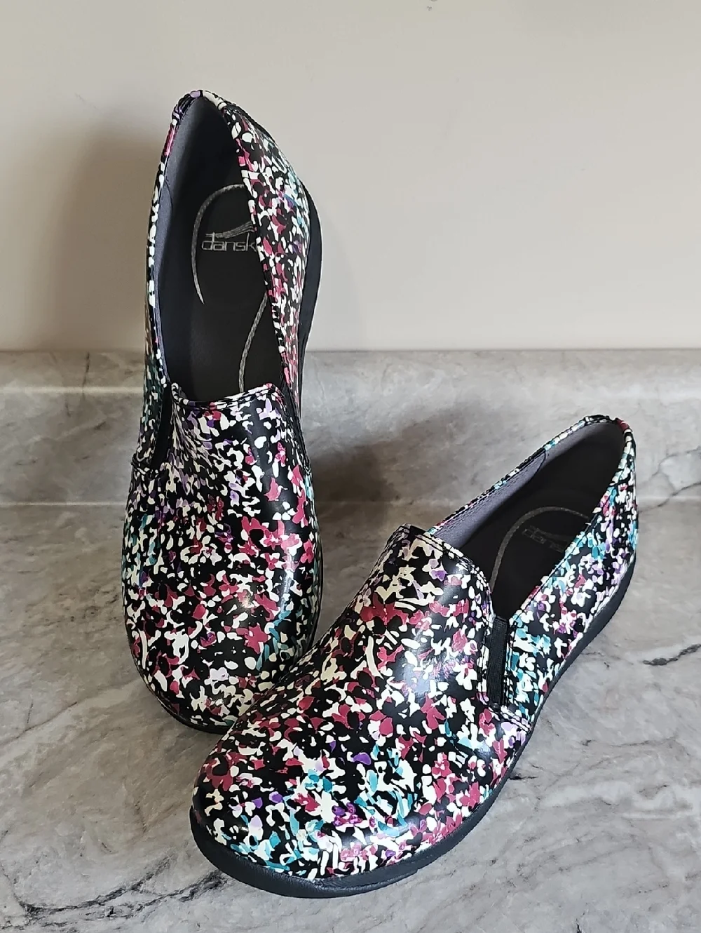 Dansko Nora Slip-On Leather Floral Clogs in Petals, size 41 10.5-11 Nursing - Picture 1 of 9